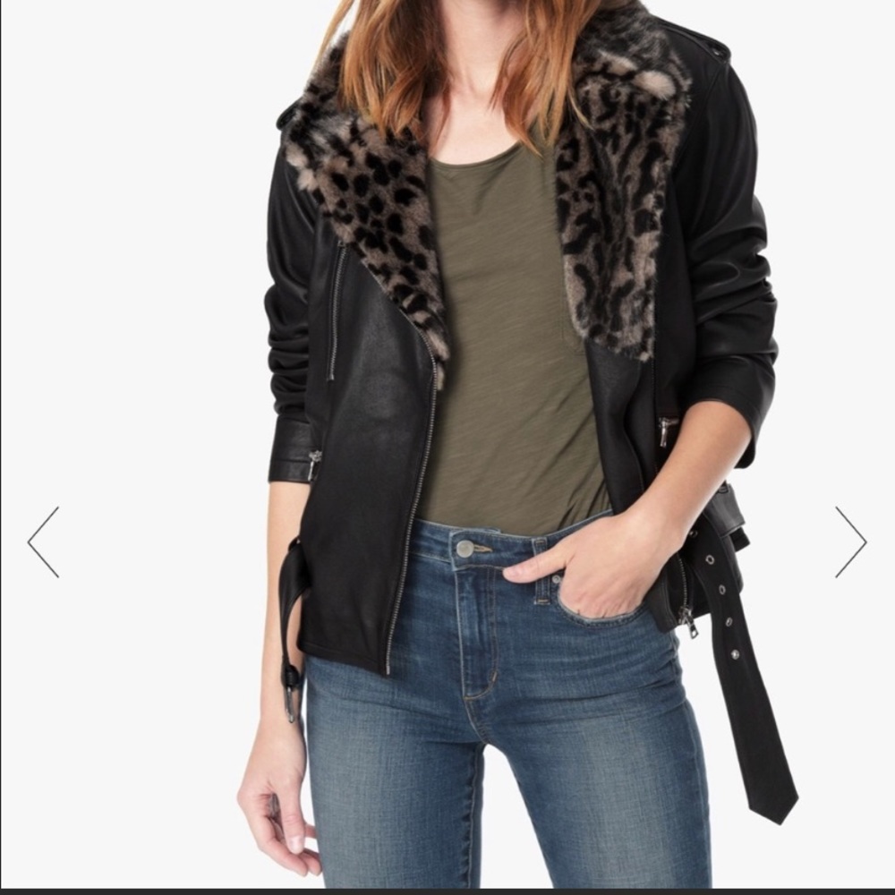 Joe’s Jeans women’s lamb skin leather jacket with faux fur collar!!